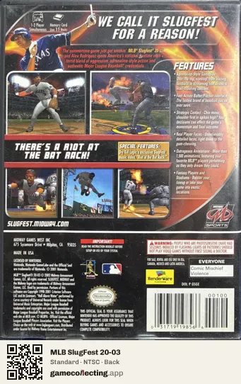MLB SlugFest 20-03 Nintendo GameCube, NTSC box back