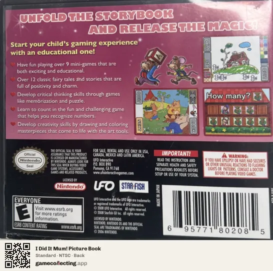 I Did It Mum! Picture Book Nintendo DS, NTSC box back