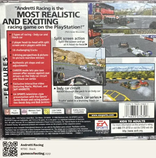 Andretti Racing PlayStation, NTSC box back