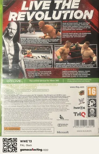WWE '13 Xbox 360, PAL box back
