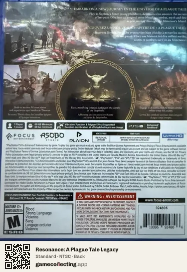 Resonance: A Plague Tale Legacy PlayStation 5, NTSC box back