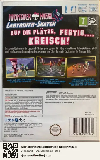 Monster High: Skultimate Roller Maze Nintendo Wii, Germany box back