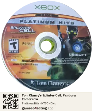 Tom Clancy's Splinter Cell: Pandora Tomorrow Xbox, NTSC disc