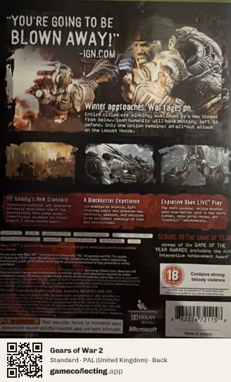 Gears of War 2 Xbox 360, United Kingdom box back