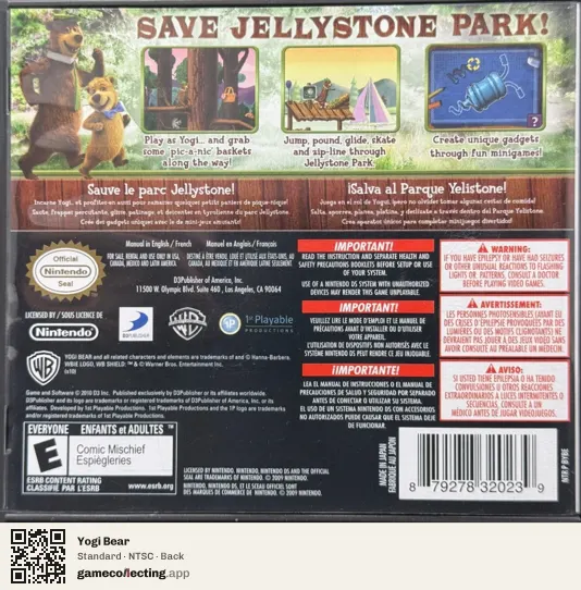 Yogi Bear Nintendo DS, NTSC box back