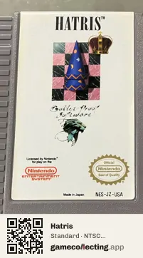 Hatris Nintendo Entertainment System, NTSC cartridge label