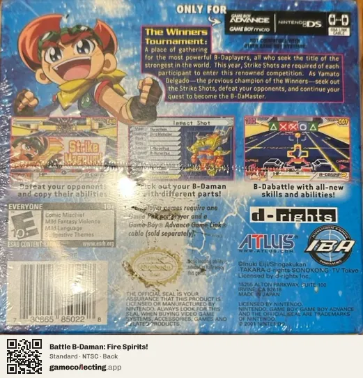 Battle B-Daman: Fire Spirits! Game Boy Advance, NTSC box back