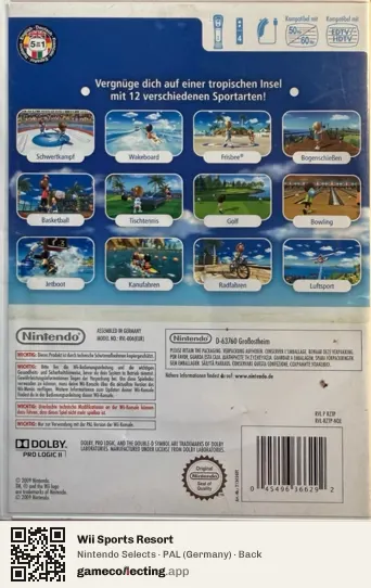 Wii Sports Resort Nintendo Wii, Germany box back