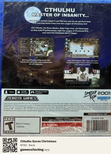 Cthulhu Saves Christmas PlayStation 5, NTSC box back