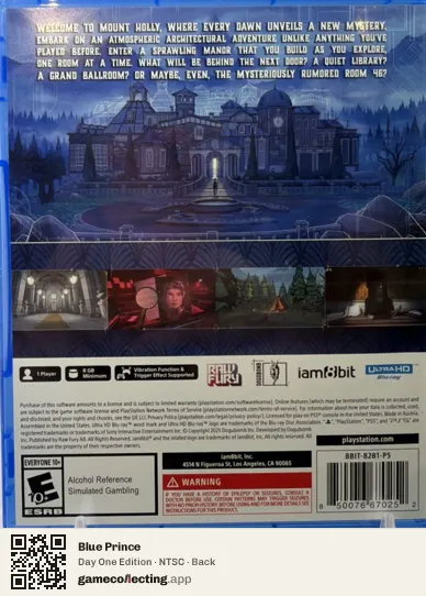 Blue Prince PlayStation 5, NTSC box back