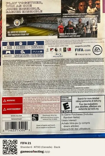 FIFA 21 PlayStation 4, Canada box back