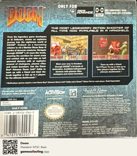 Doom Game Boy Advance, NTSC box back