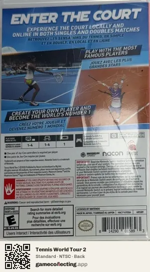 Tennis World Tour 2 Nintendo Switch, NTSC box back