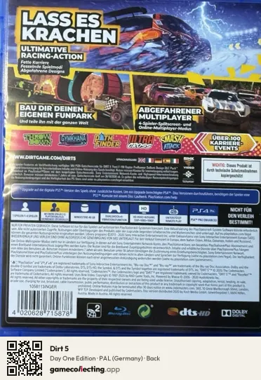 Dirt 5 PlayStation 4, Germany box back