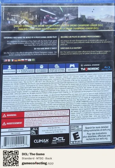 DCL: The Game PlayStation 4, NTSC box back
