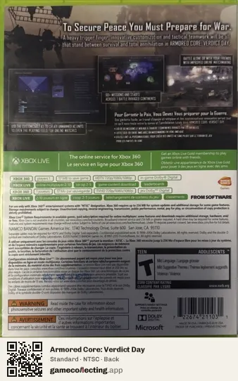 Armored Core: Verdict Day Xbox 360, NTSC box back