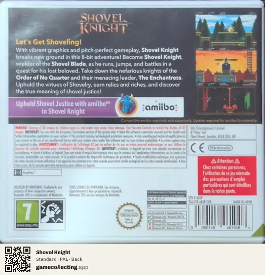 Shovel Knight Nintendo 3DS, PAL box back