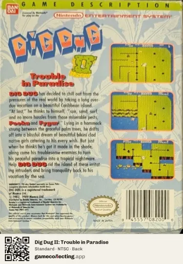 Dig Dug II: Trouble in Paradise Nintendo Entertainment System, NTSC box back