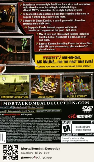 Mortal Kombat: Deception PlayStation 2, NTSC box back