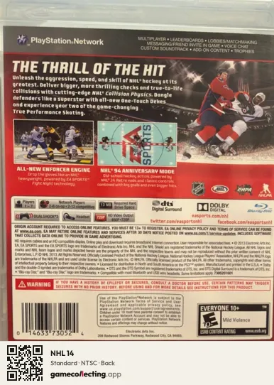 NHL 14 PlayStation 3, NTSC box back