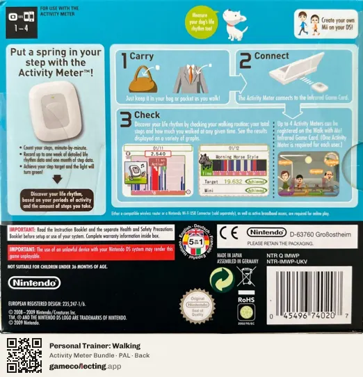 Personal Trainer: Walking Nintendo DS, PAL box back