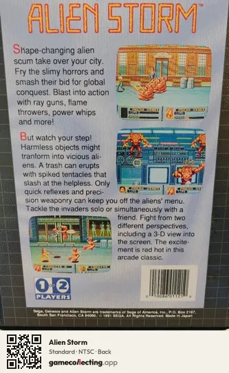 Alien Storm Sega Mega Drive / Genesis, NTSC box back