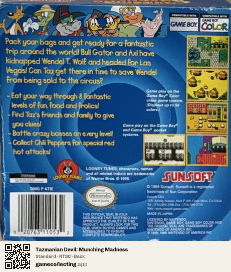 Tazmanian Devil: Munching Madness Game Boy Color, NTSC box back
