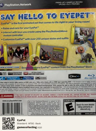 EyePet PlayStation 3, NTSC box back