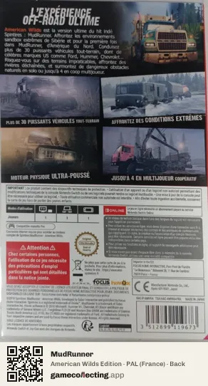 MudRunner Nintendo Switch, France box back