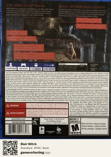 Blair Witch PlayStation 4, NTSC box back