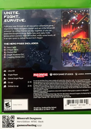 Minecraft Dungeons Xbox One, NTSC box back
