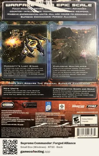 Supreme Commander: Forged Alliance Computer, NTSC box back