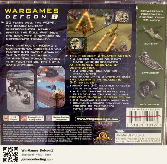 WarGames: Defcon 1 PlayStation, NTSC box back