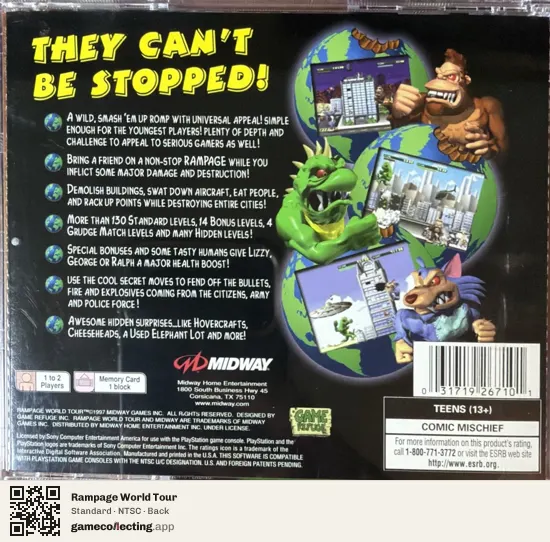 Rampage World Tour PlayStation, NTSC box back