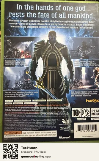Too Human Xbox 360, PAL box back