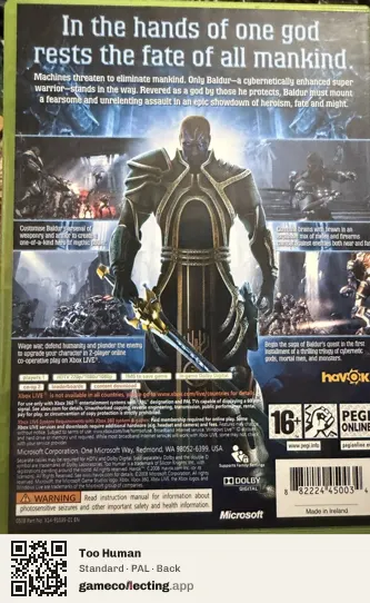 Too Human Xbox 360, PAL box back