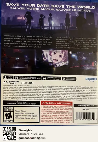 Eternights PlayStation 5, NTSC box back