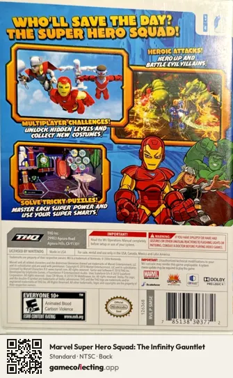 Marvel Super Hero Squad: The Infinity Gauntlet Nintendo Wii, NTSC box back