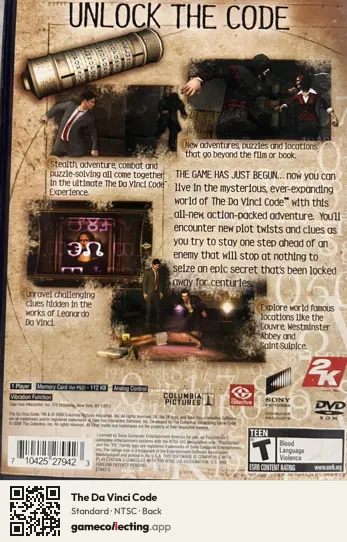 The Da Vinci Code PlayStation 2, NTSC box back