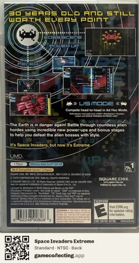 Space Invaders Extreme PlayStation Portable, NTSC box back