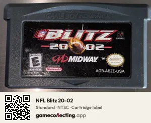 NFL Blitz 20-02 Game Boy Advance, NTSC cartridge label
