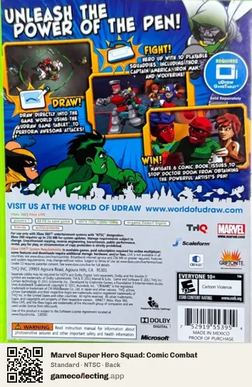 Marvel Super Hero Squad: Comic Combat Xbox 360, NTSC box back