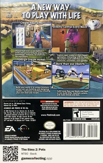 The Sims 2: Pets Nintendo GameCube, NTSC box back
