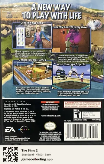 The Sims 2 Nintendo GameCube, NTSC box back