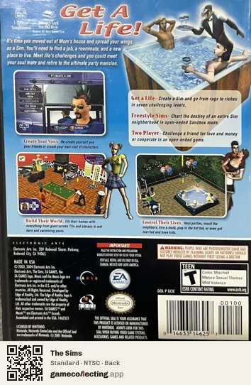 The Sims Nintendo GameCube, NTSC box back