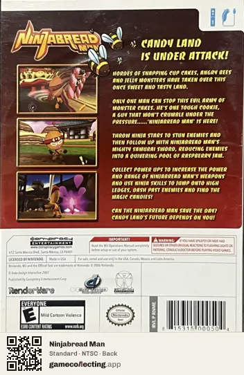 Ninjabread Man Nintendo Wii, NTSC box back