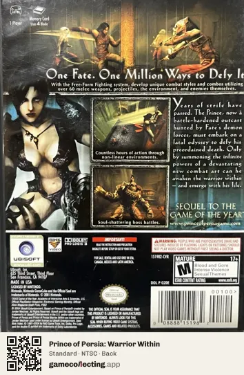 Prince of Persia: Warrior Within Nintendo GameCube, NTSC box back