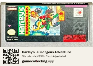 Harley's Humongous Adventure Super Nintendo Entertainment System, NTSC cartridge label