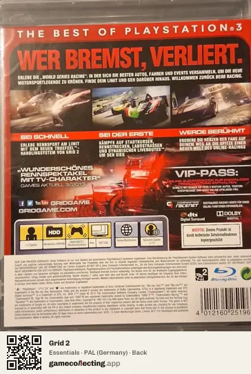 Grid 2 PlayStation 3, Germany box back