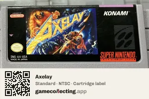 Axelay Super Nintendo Entertainment System, NTSC cartridge label